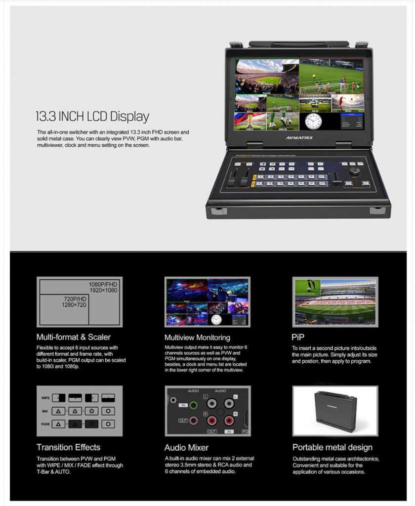 Portable 6CH SDI/HDMI Multi-format Video Switcher