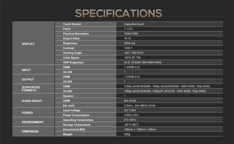 HT7S 7 Ultra High 2000 Nits Brightness Touch On-Camera Control Monitor